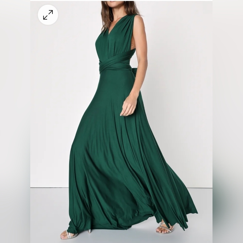 NWT Lulus Tricks of the Trade Women's Forest Green convertible maxi dress Medium